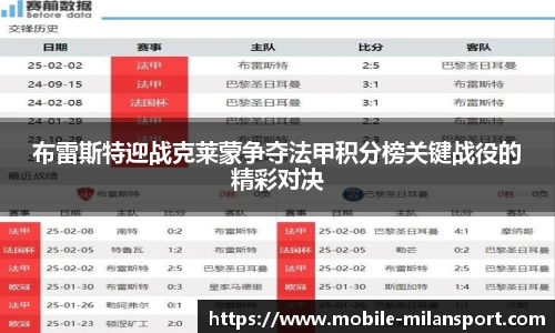 布雷斯特迎战克莱蒙争夺法甲积分榜关键战役的精彩对决